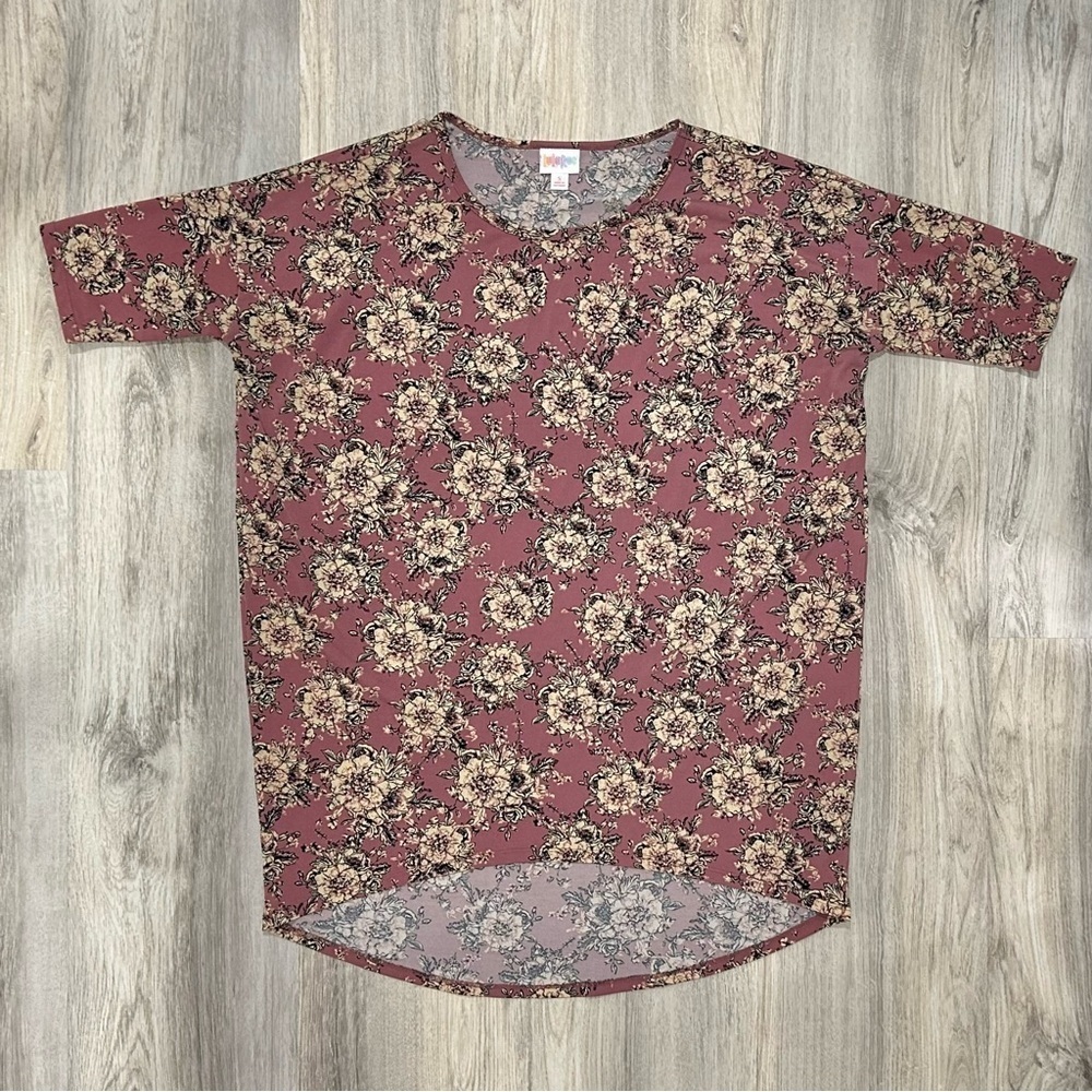 LulaRoe Irma Top Dusty Rose Floral Print Short Sleeve Tunic Shirt Size S